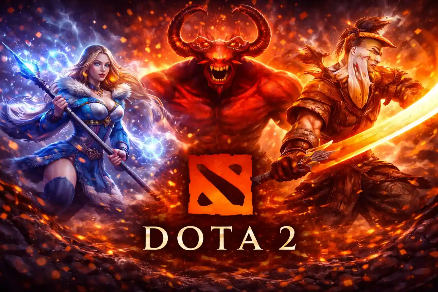 ฉากต่อสู้ของฮีโร่ในเกม Dota 2 ระหว่างฝ่าย Radiant และ Dire สำหรับการพนันอีสปอร์ต