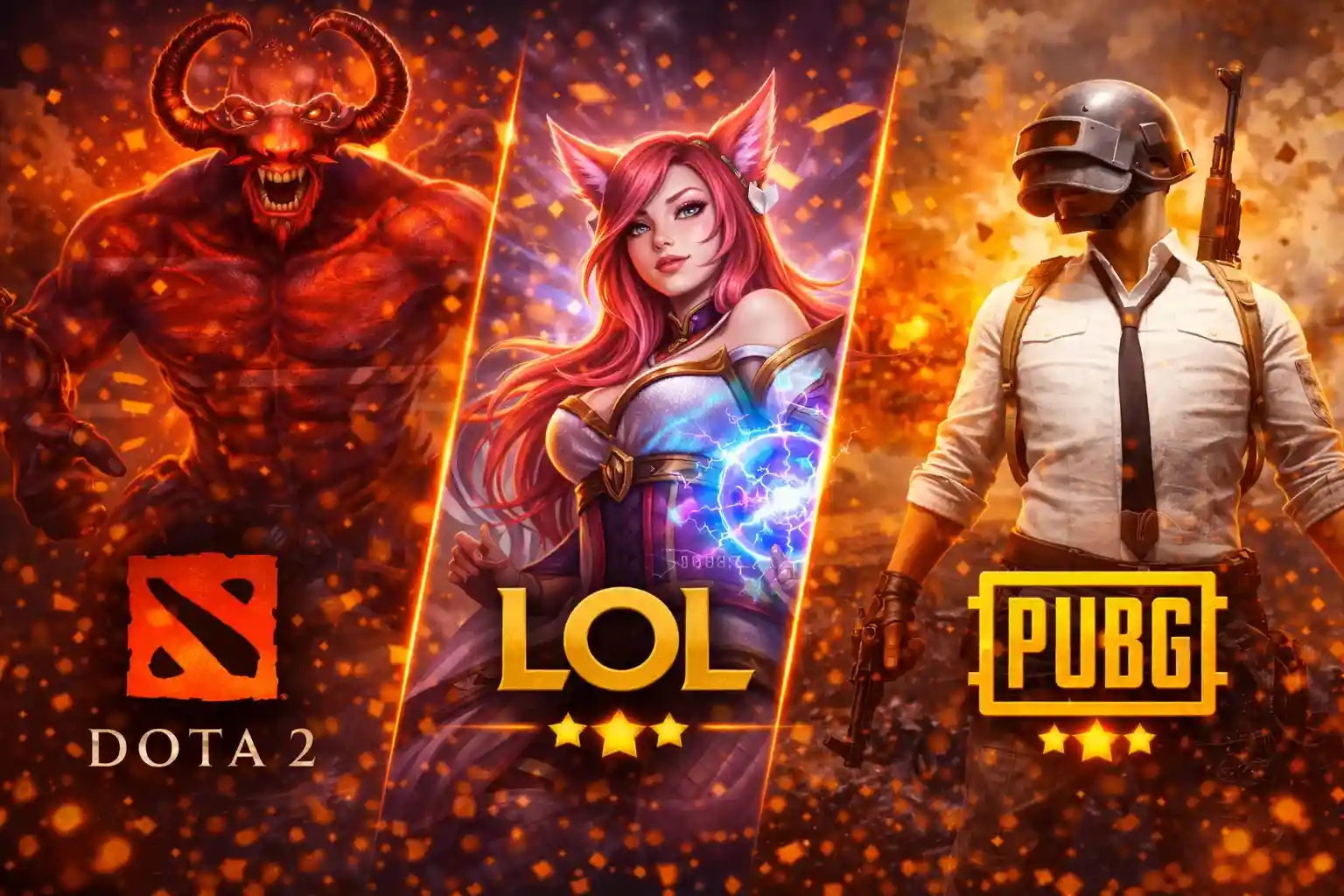ตัวละครจากเกม Dota 2, League of Legends และ PUBG ในโปสเตอร์โปรโมทการเดิมพันอีสปอร์ต